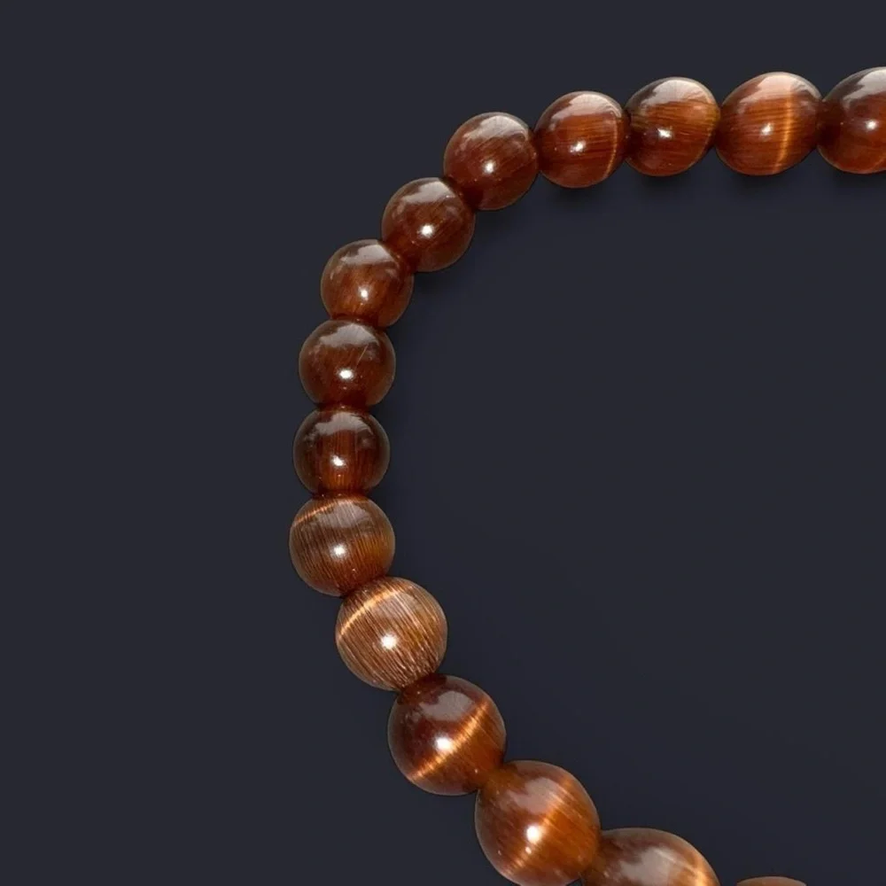 Brown Cat Eye Glass Bead Bracelet 7mm